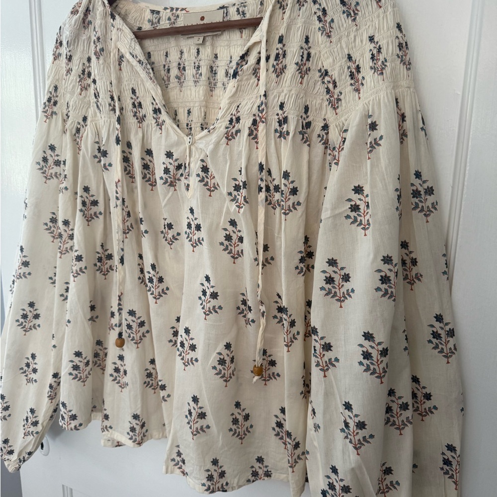 Ivory Floral Peasant Blouse - Women Tops - Picture 5 of 8